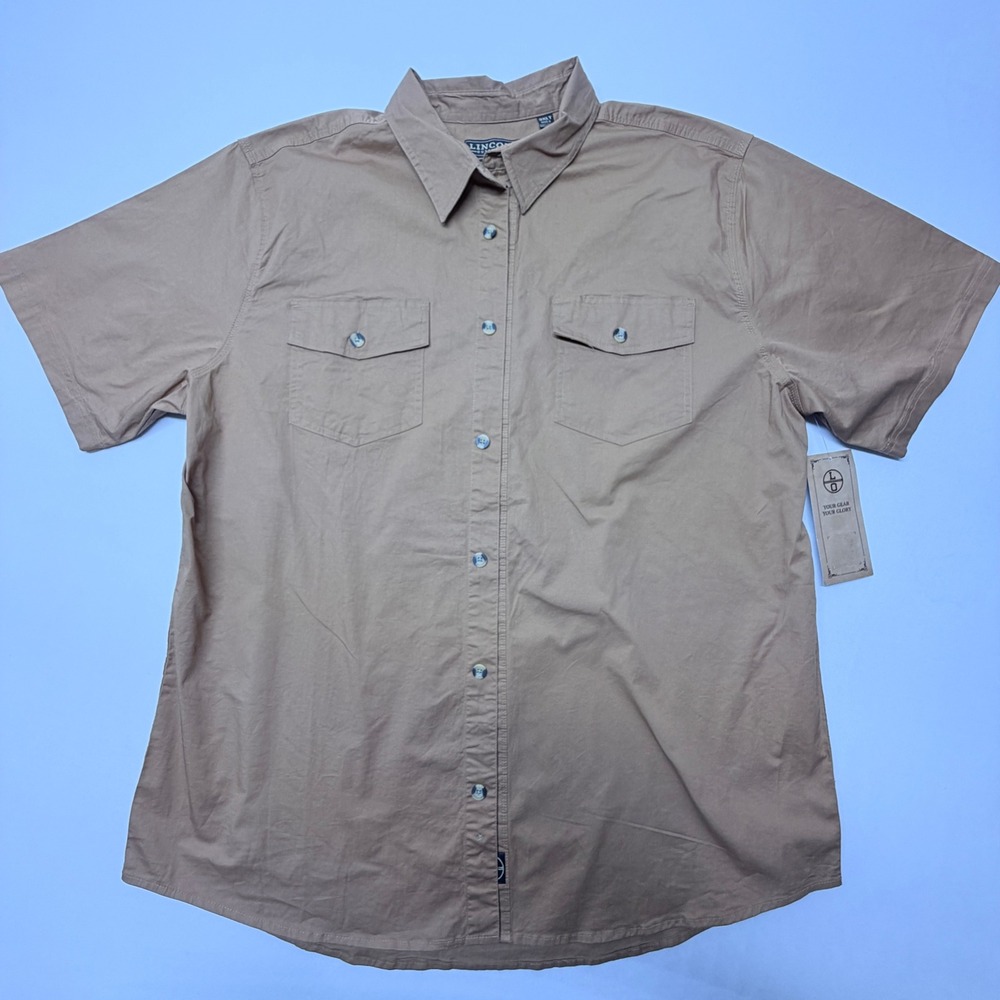 Lincoln Outfitters Mens 3XLT Short Sleeve Button Down Shirt Tan Classic Fit